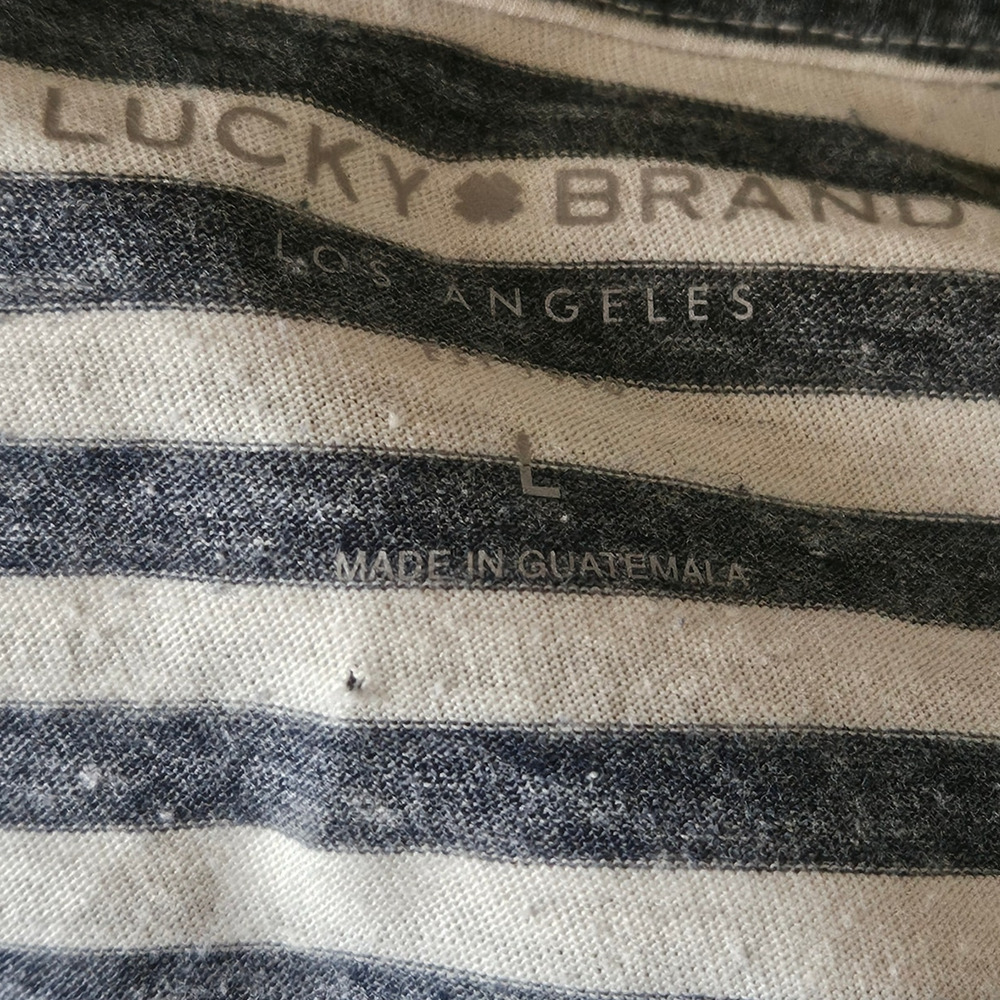 Lucky Brand V Neck Stripped Tee Size Large - Picture 3 of 5